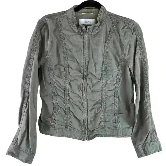 Caslon Women’s Gray/Green Moto Utility Jacket Petite Large - Picture 1 of 6
